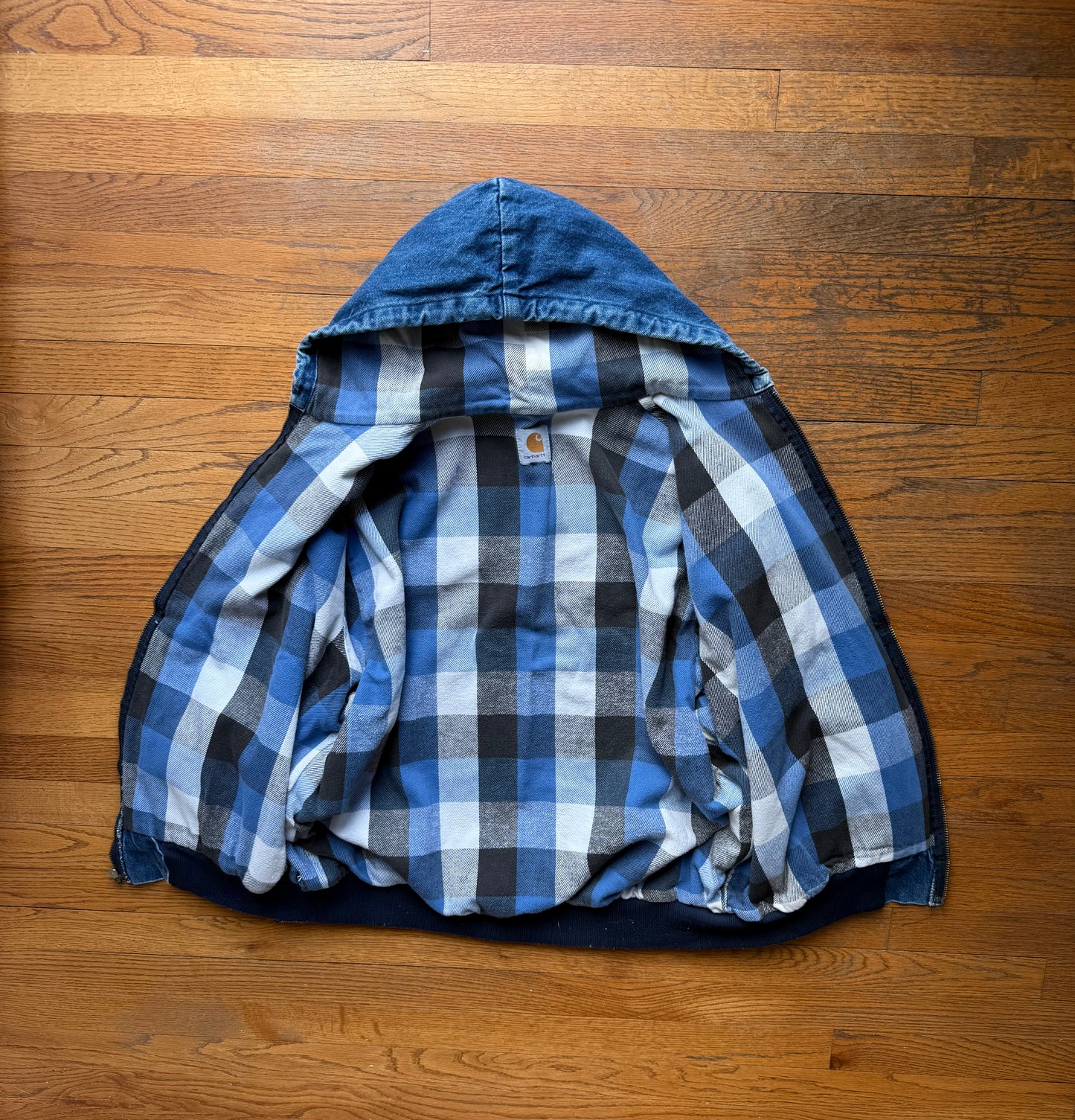 Faded Denim Plaid Lined Carhartt Active Jacket - Boxy XL