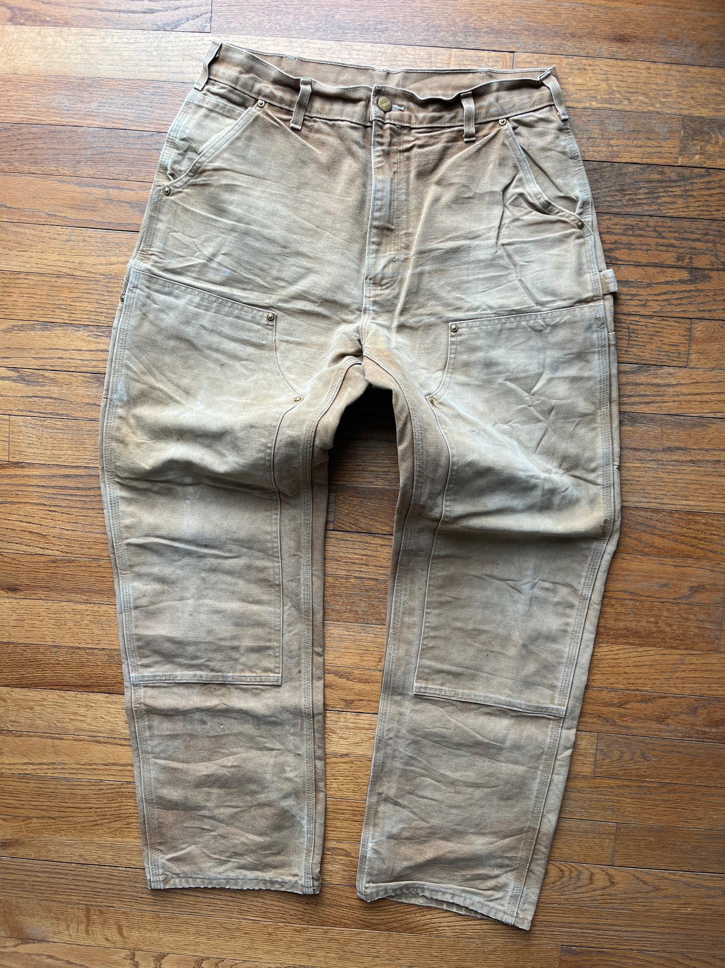 Faded Brown Carhartt Double Knee Pants - 32 x 30.5