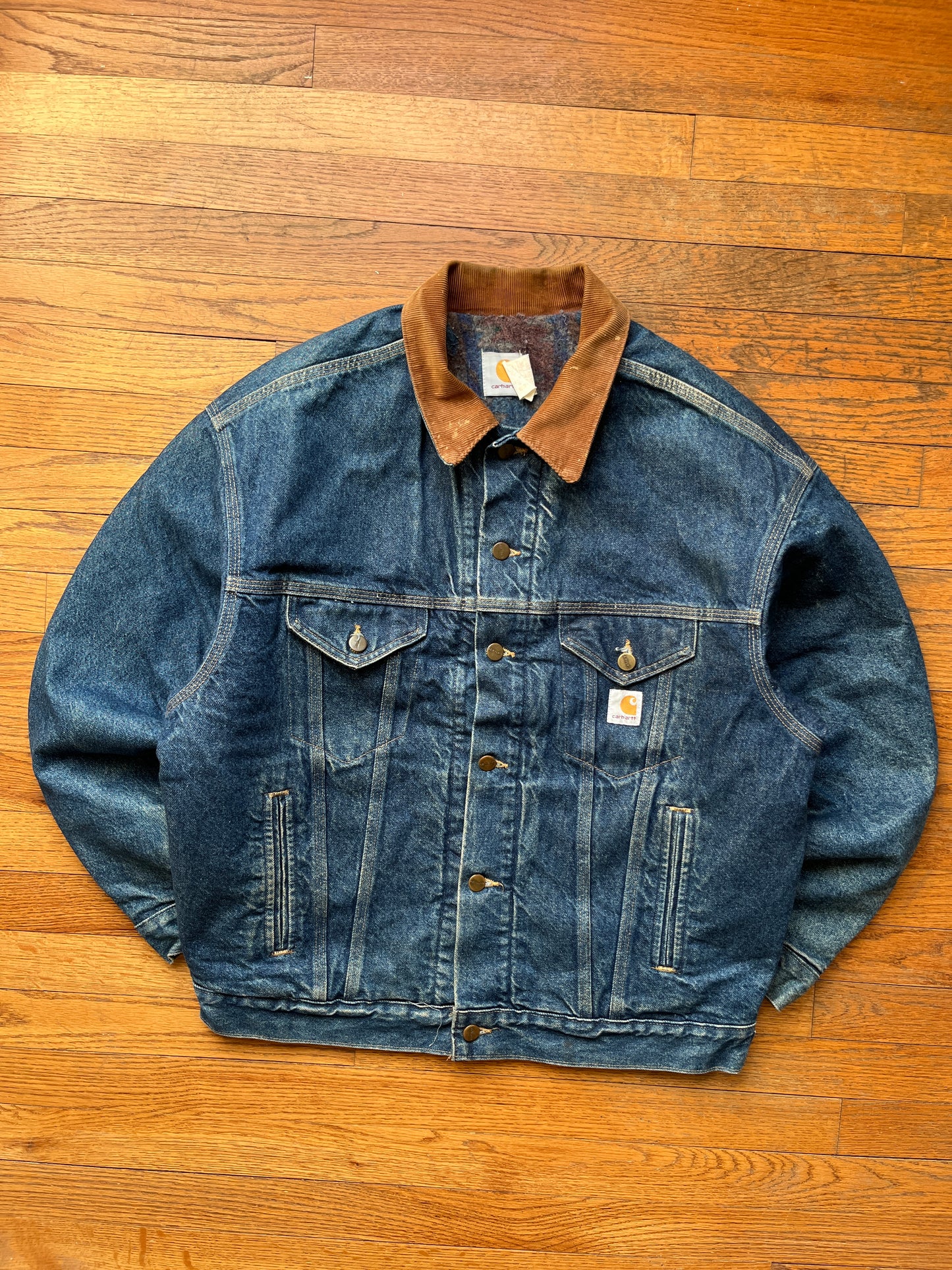 Faded Denim Southwest Aztec Trucker Jacket - Large