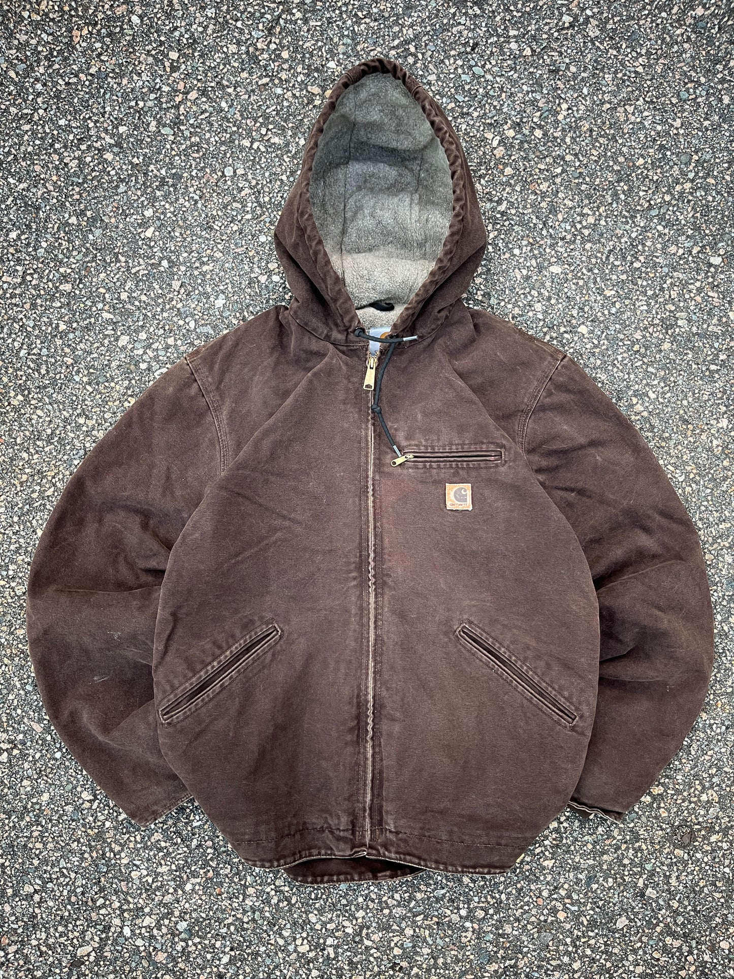 Faded Dark Brown Carhartt Sherpa Lined Jacket - Medium