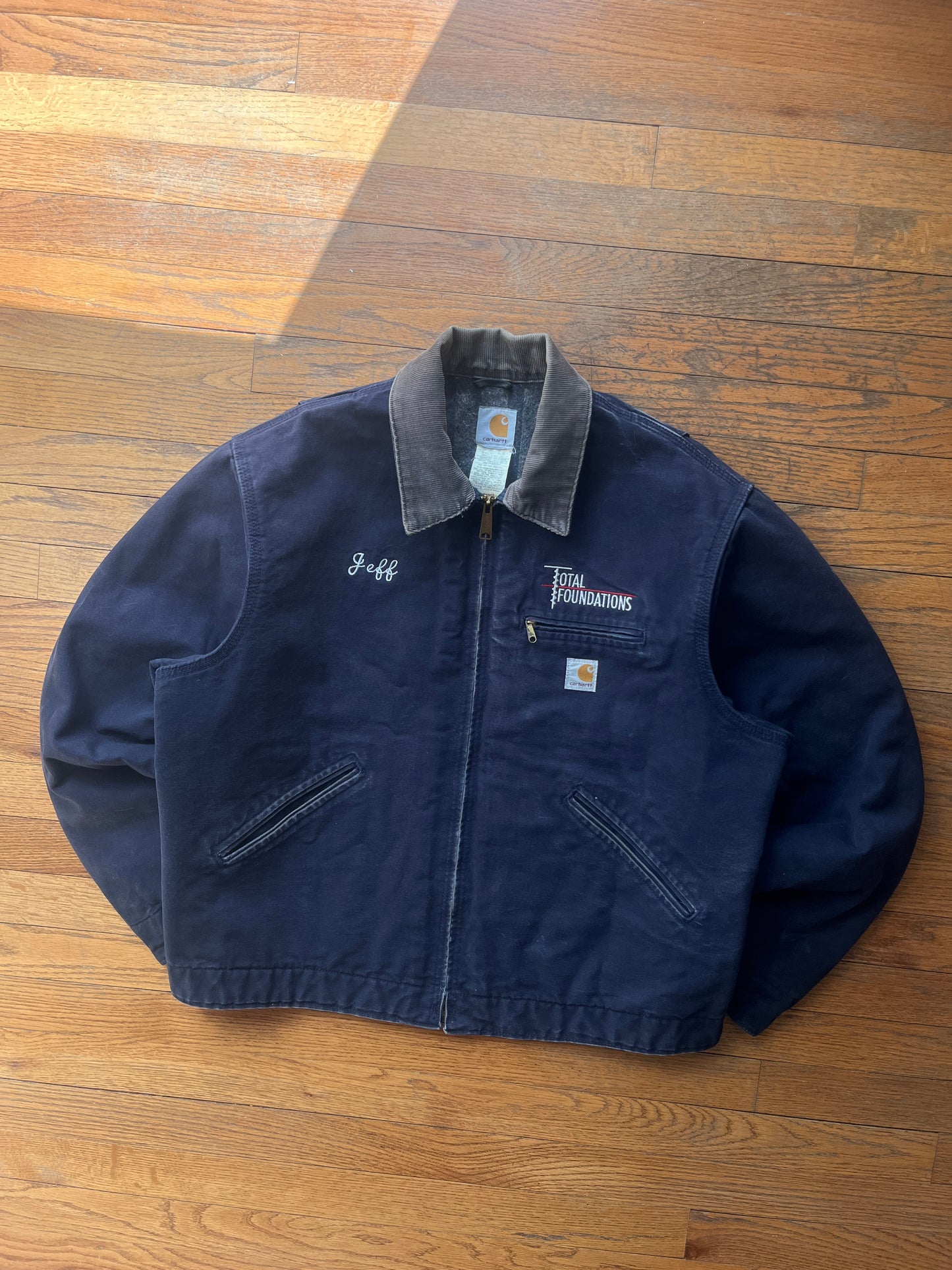 Faded Dark Navy Blue Carhartt Detroit Jacket - Large