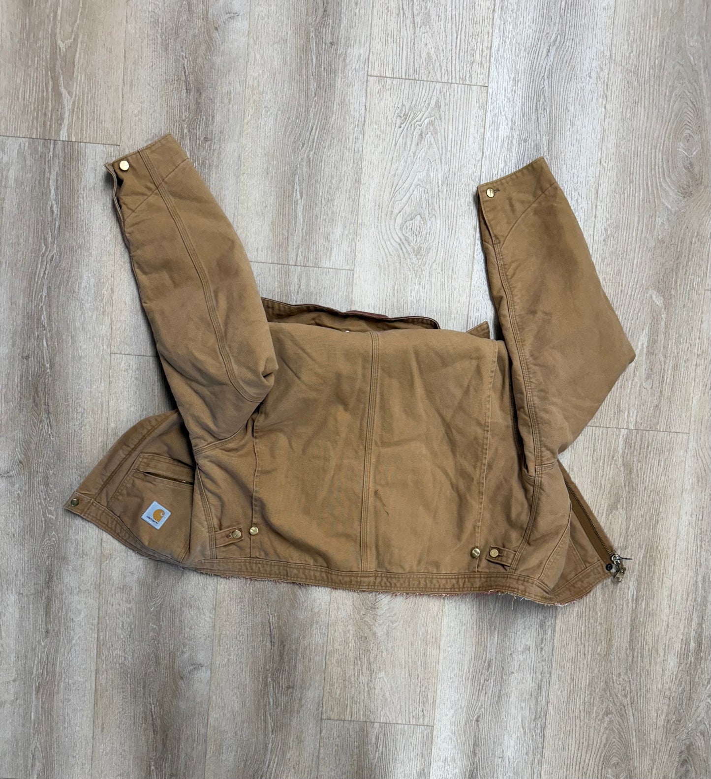 Cropped Faded Brown Carhartt Jacket - Large