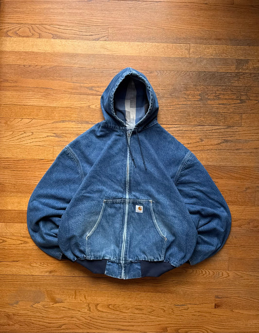 Faded Denim Plaid Lined Carhartt Active Jacket - Boxy XL