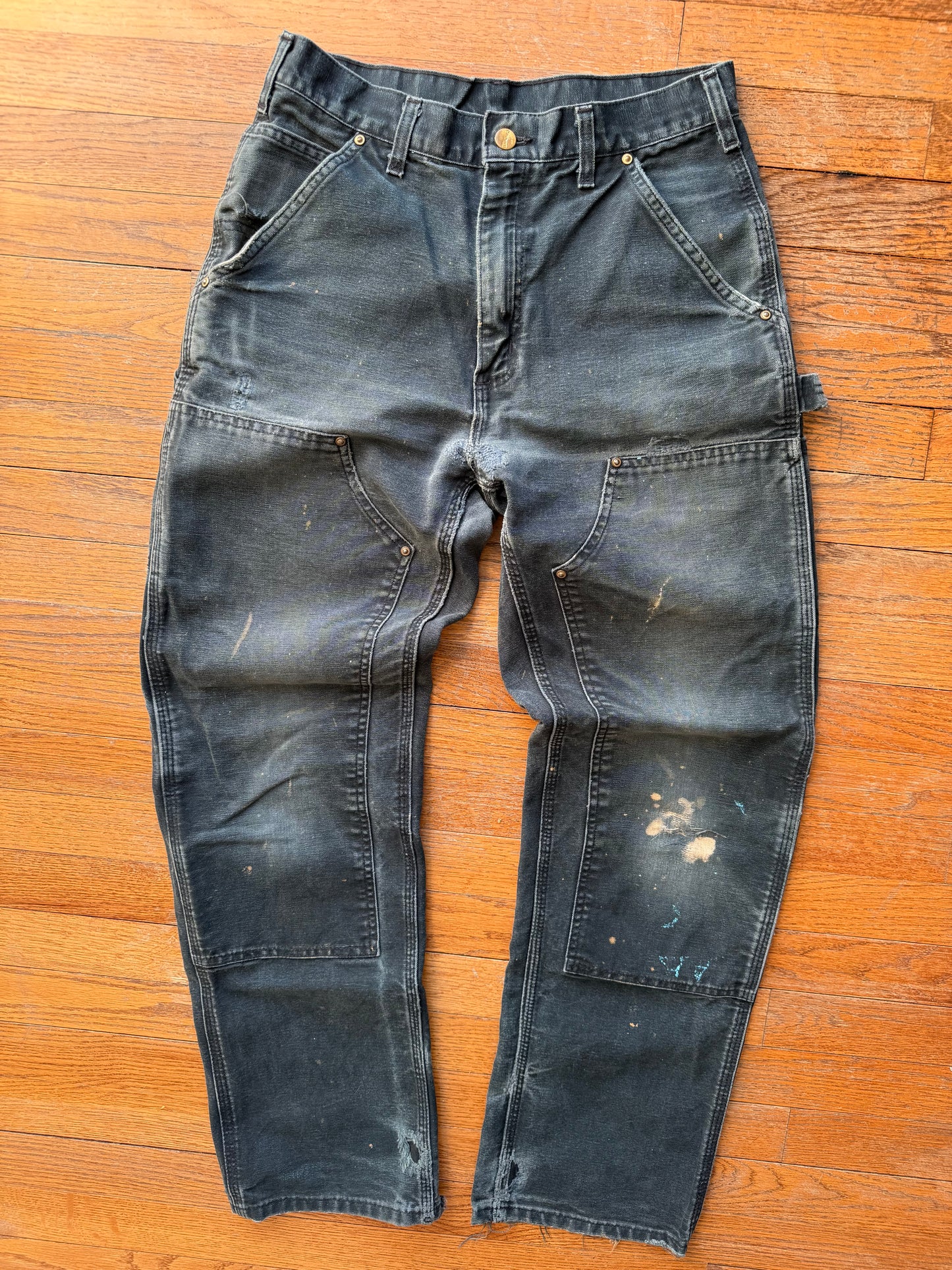 Faded Black Carhartt Double Knee Pants - 28 x 30