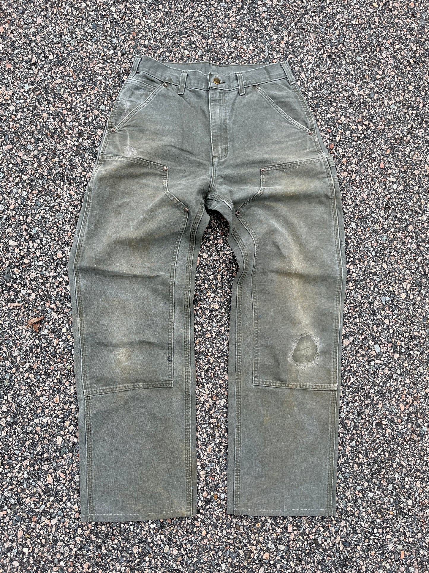 Faded Olive Green Carhartt Double Knee Pants - 29 x 30