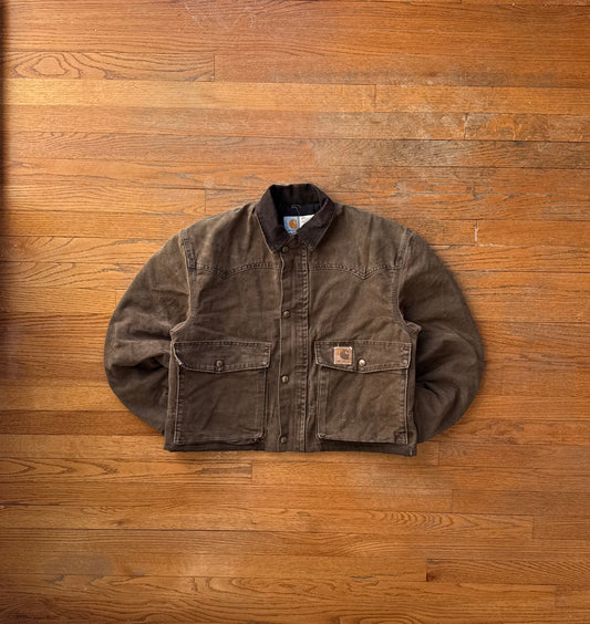 Faded Chestnut Brown Cropped Carhartt Chore Jacket - Small