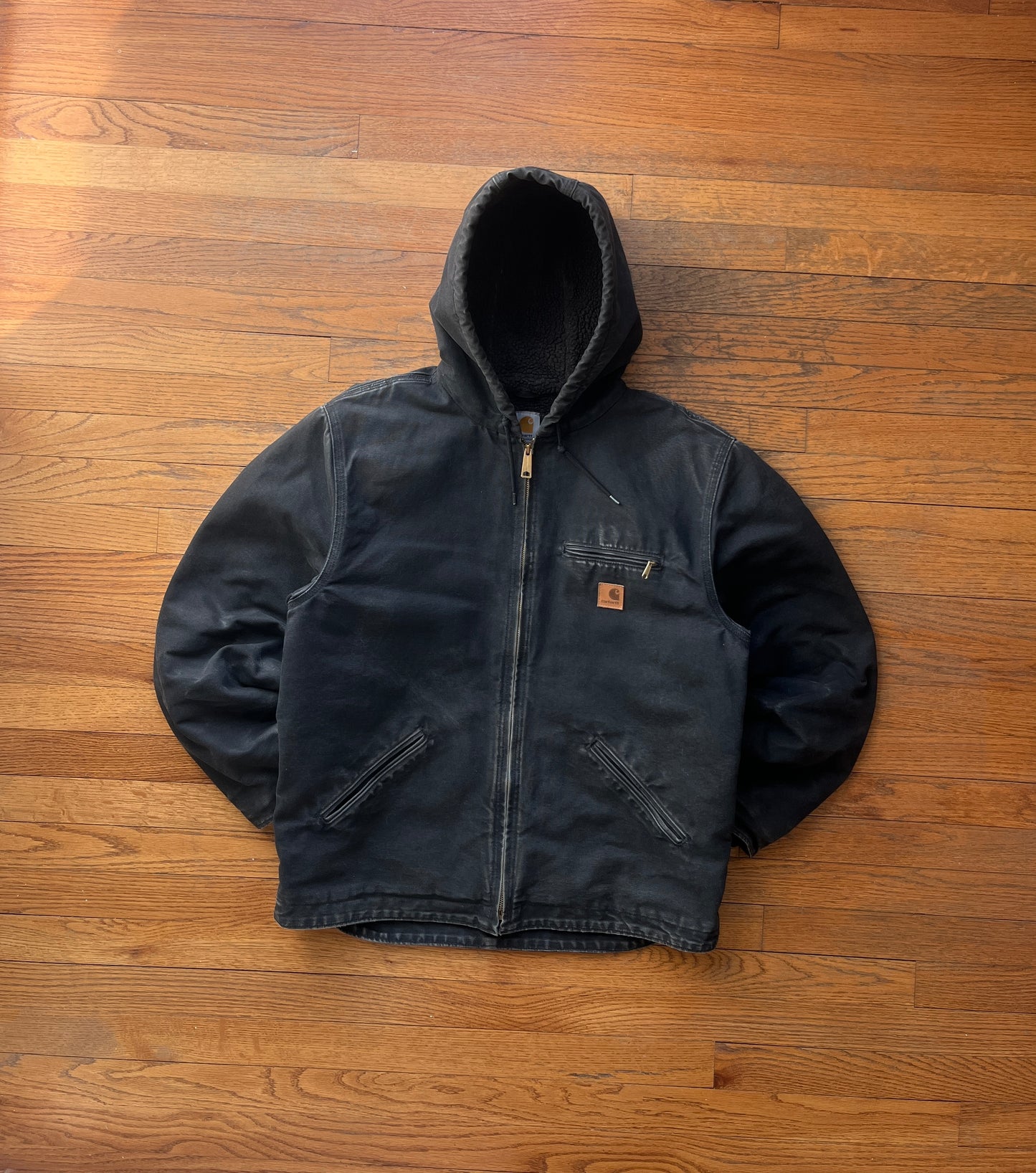 Faded Black Carhartt Sherpa Lined Jacket - Large