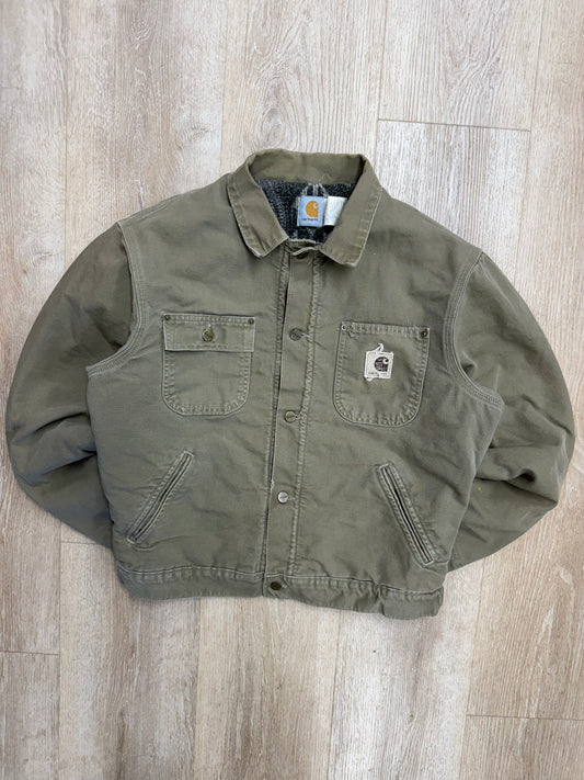 Faded Brown Southwest Aztec Lined Detroit Style Chore Jacket - Medium