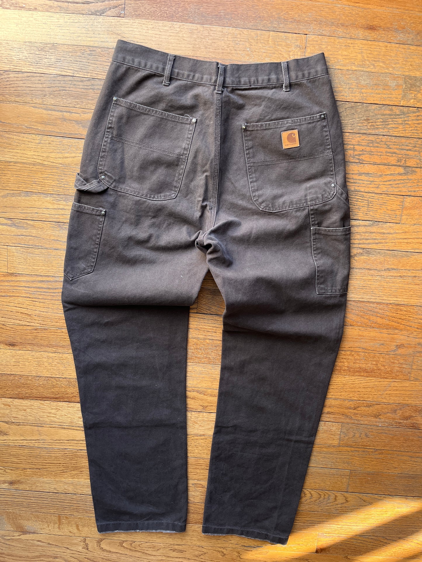 Faded Dark Brown Carhartt Double Knee Pants - 32 x 31