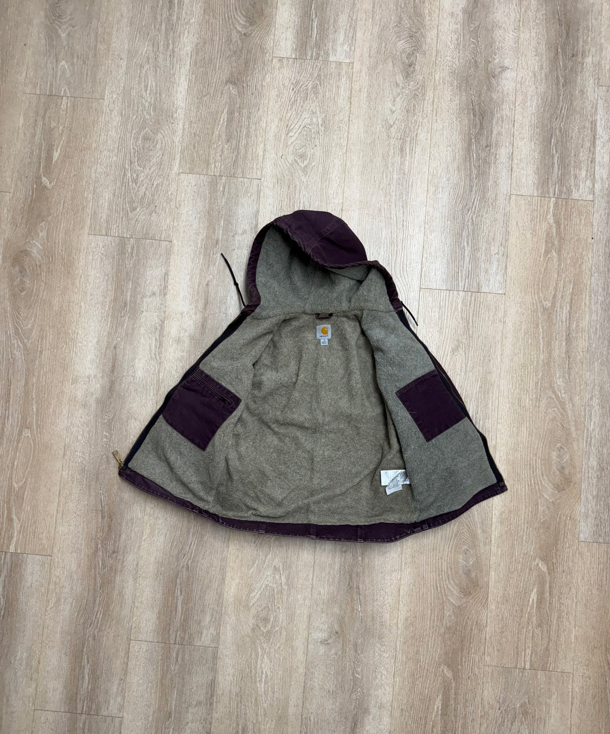 Faded Burgundy Sherpa Lined Carhartt Jacket - Small