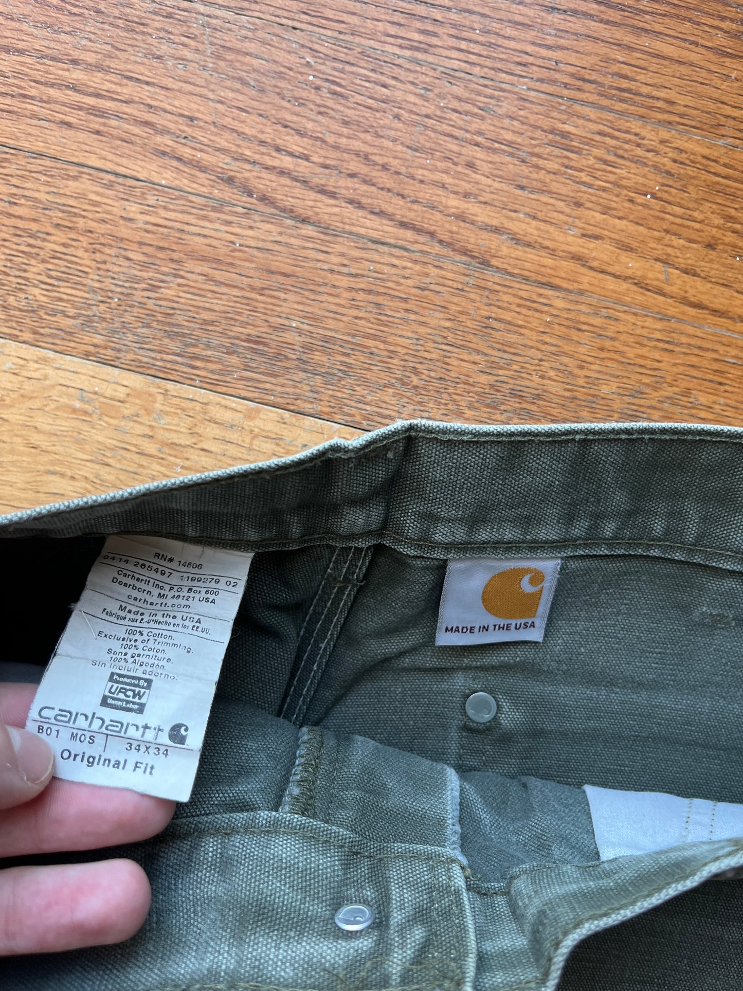 Faded n Painted Olive Green Carhartt Double Knee Pants - 32 x 32