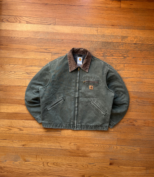 褪色橄榄绿色 Carhartt 底特律夹克 - 宽松中号