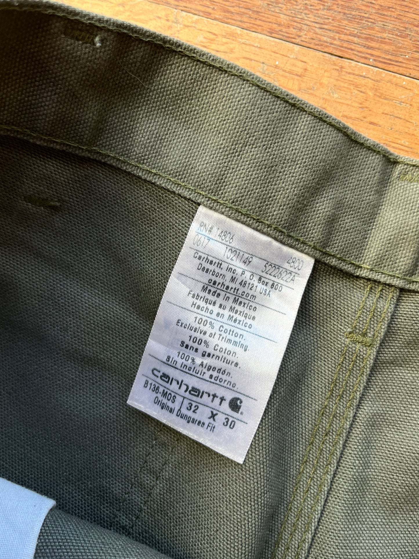 Faded Olive Green Carhartt Double Knee Pants - 31 x 29.5