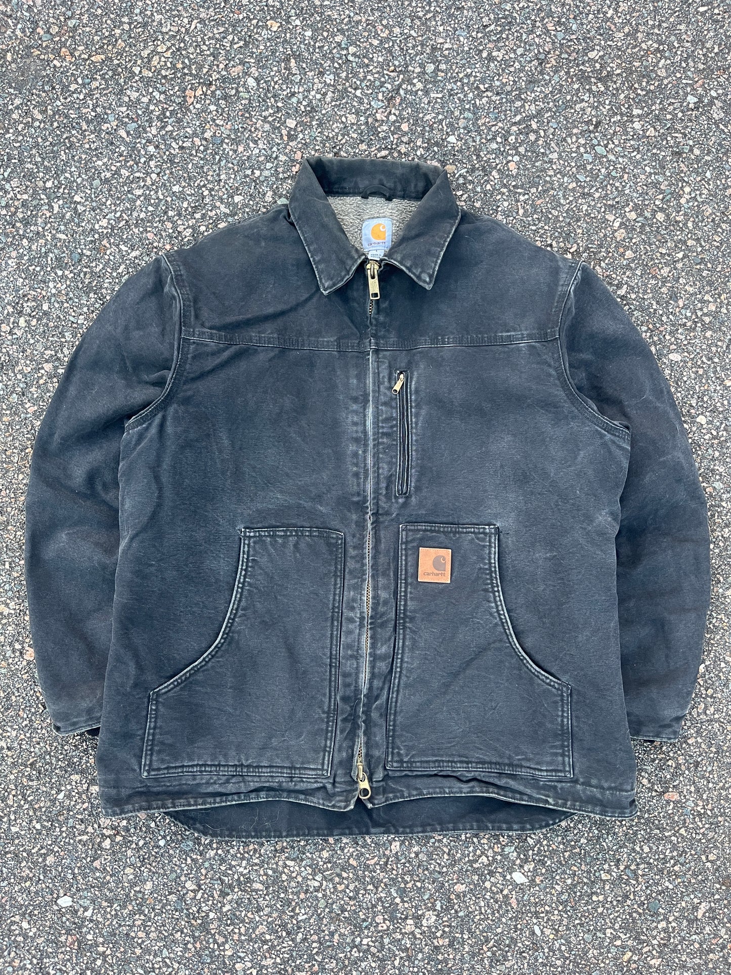 褪色黑色 Carhartt Sherpa 衬里北极风格夹克 - 大号