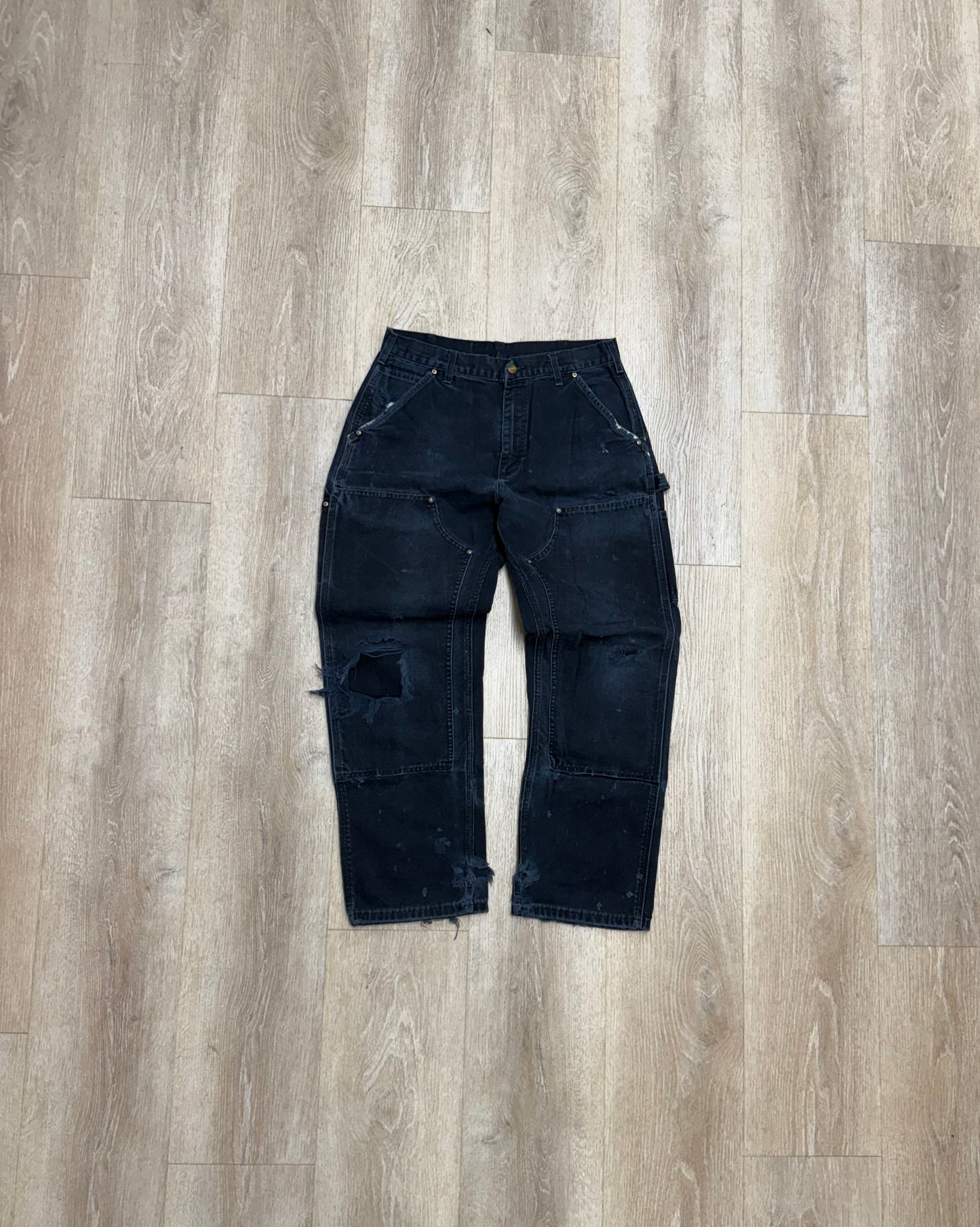 Faded Black Carhartt Double Knee Pants - 31 x 28