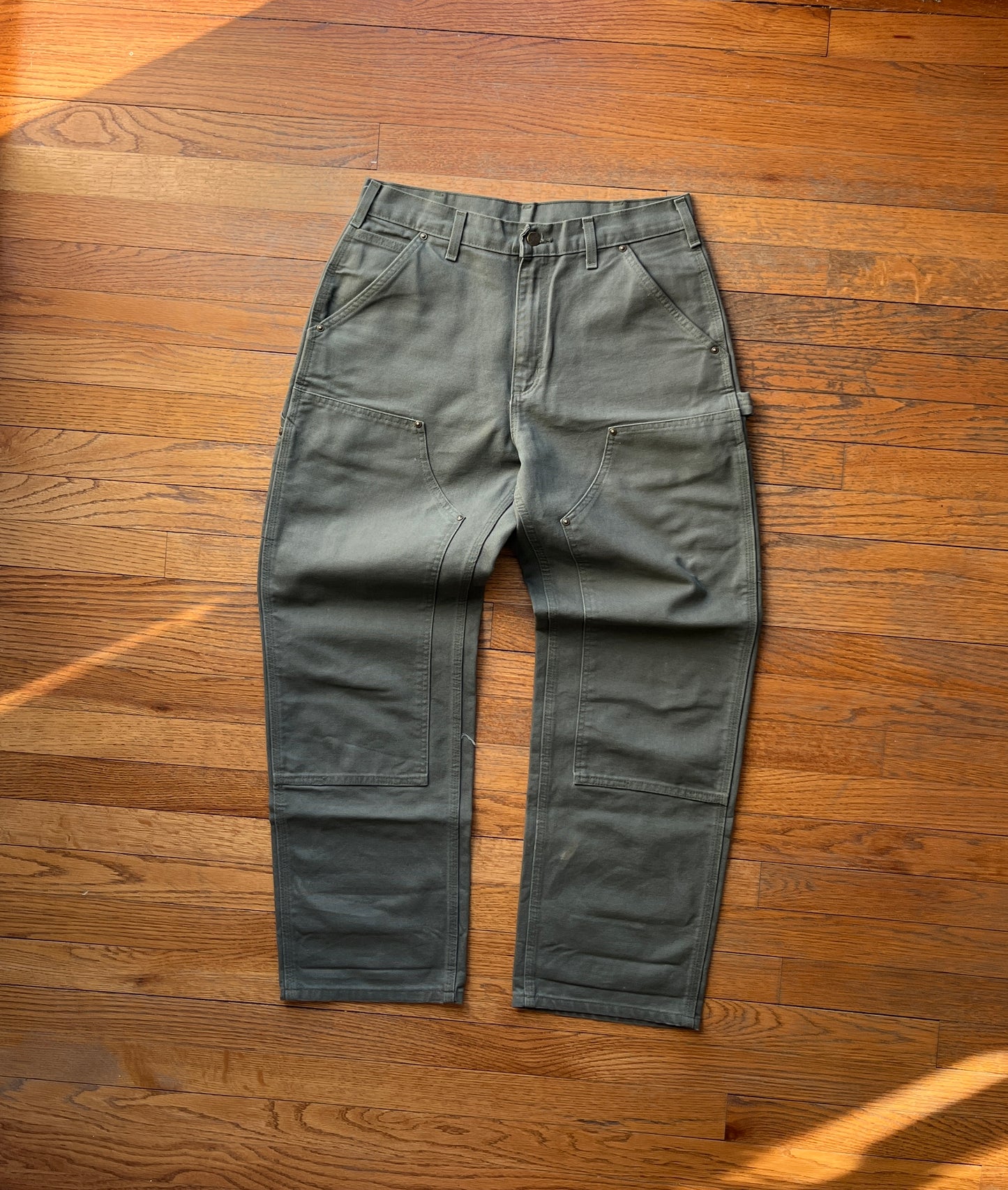 Faded Olive Green Carhartt Double Knee Pants - 31 x 29.5