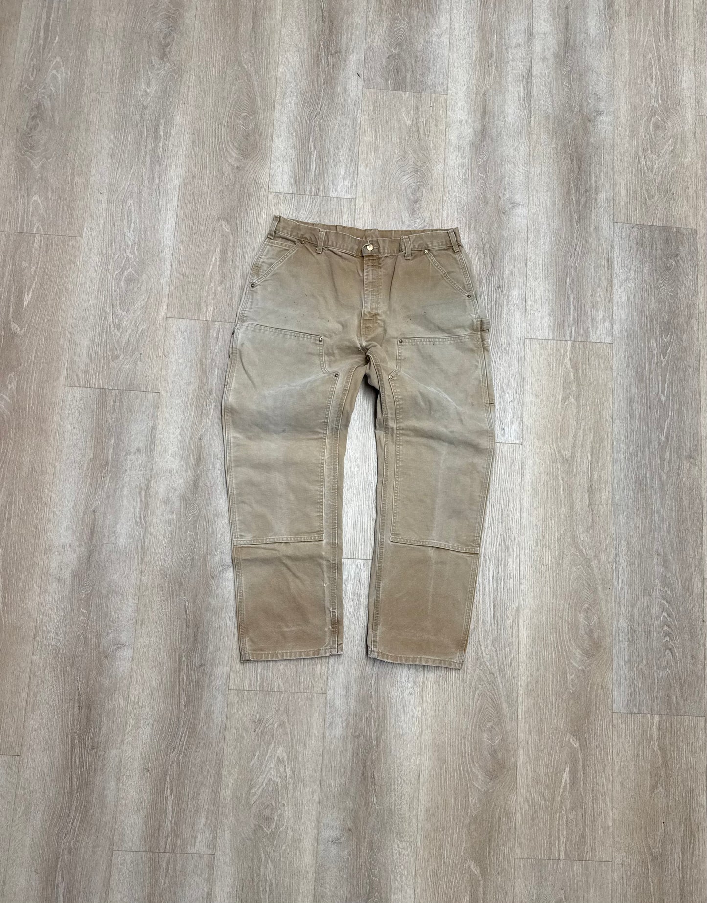 Faded Brown Carhartt Double Knee Pants - 37 x 31