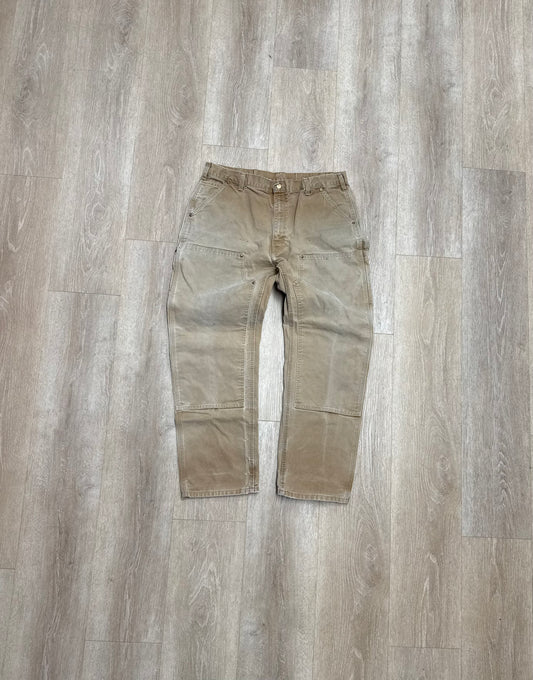 Faded Brown Carhartt Double Knee Pants - 37 x 31