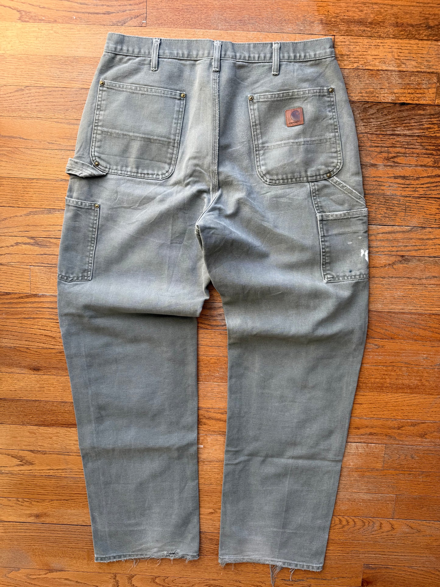 Faded Olive Green Carhartt Double Knee Pants - 33 x 32