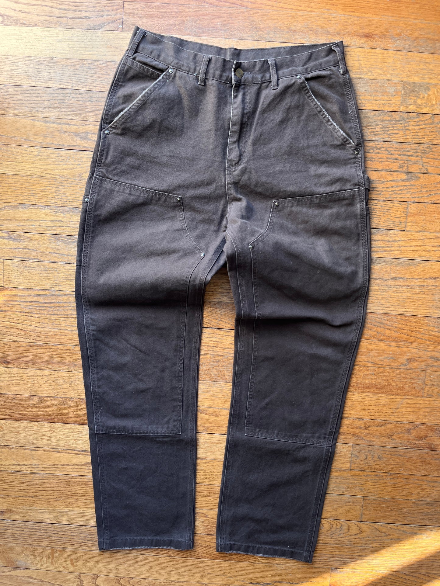 Faded Dark Brown Carhartt Double Knee Pants - 32 x 31