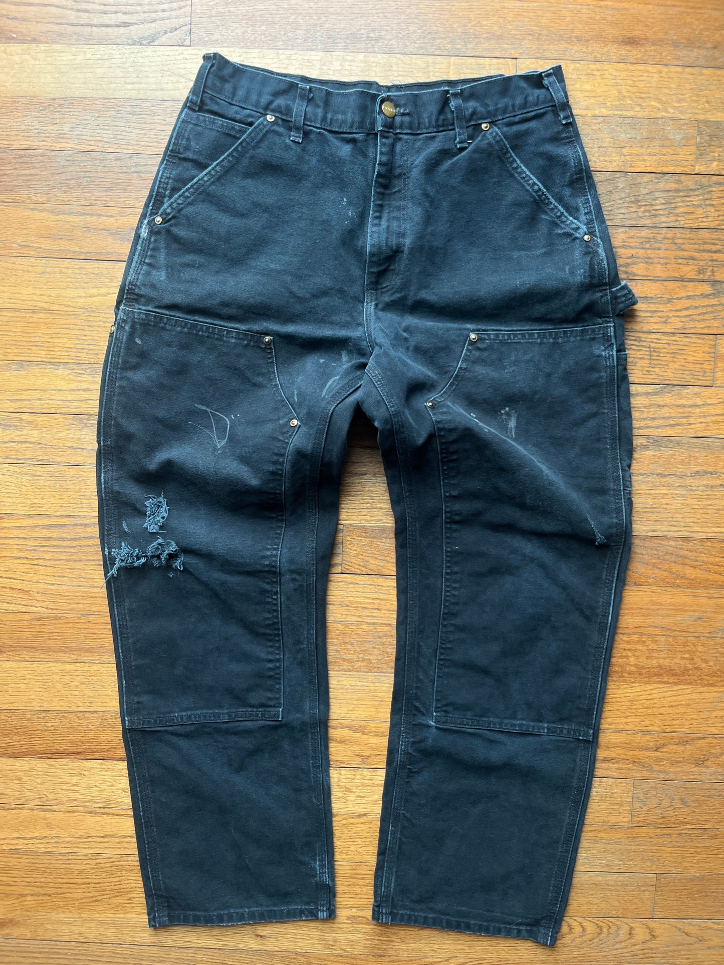 Faded Black Carhartt Double Knee Pants - 31 x 29