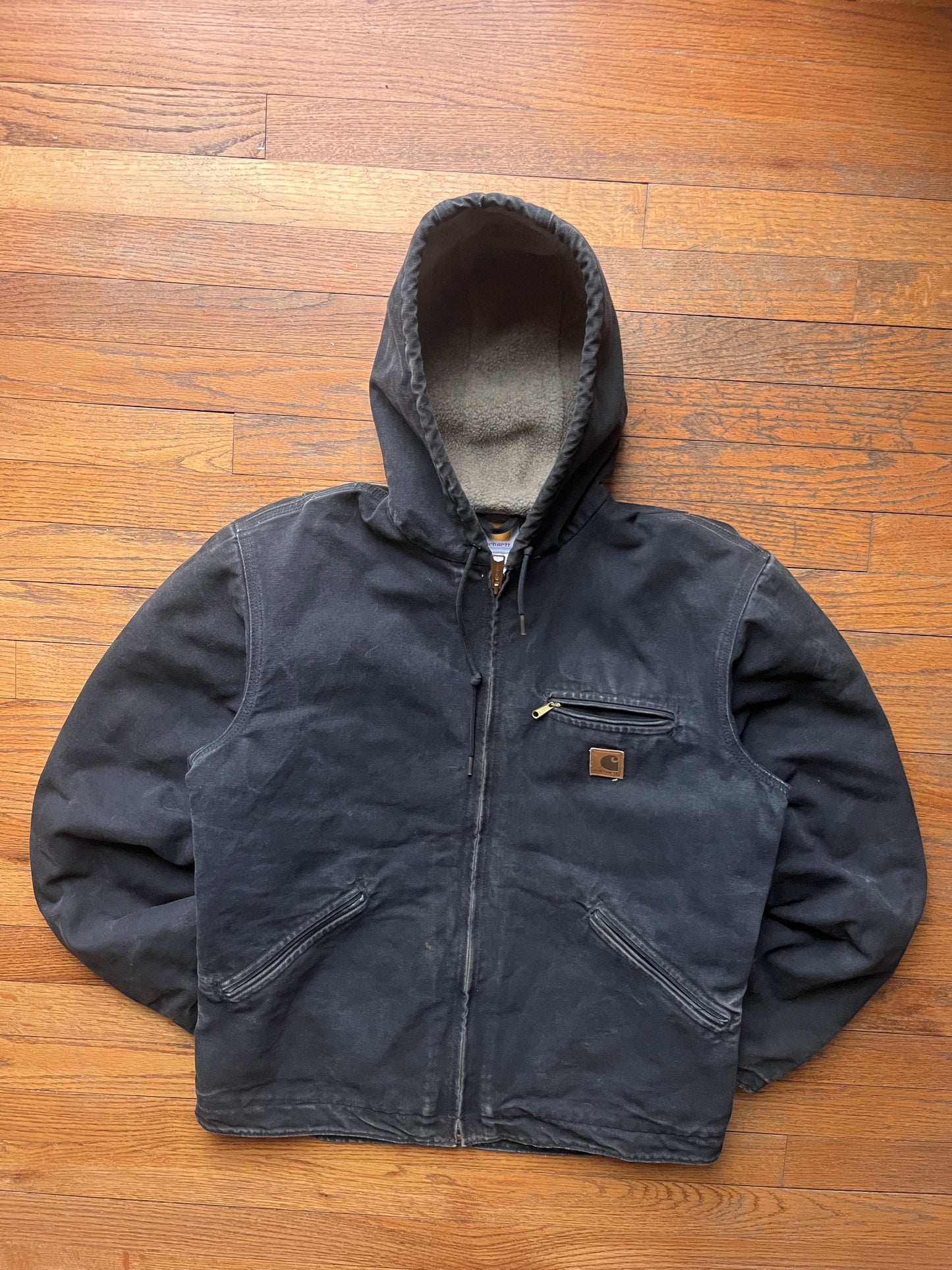 Faded Black Carhartt Sherpa Lined Jacket - Medium