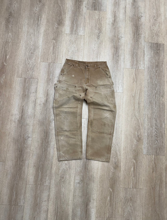 Faded Brown Carhartt Double Knee Pants - 33 x 30