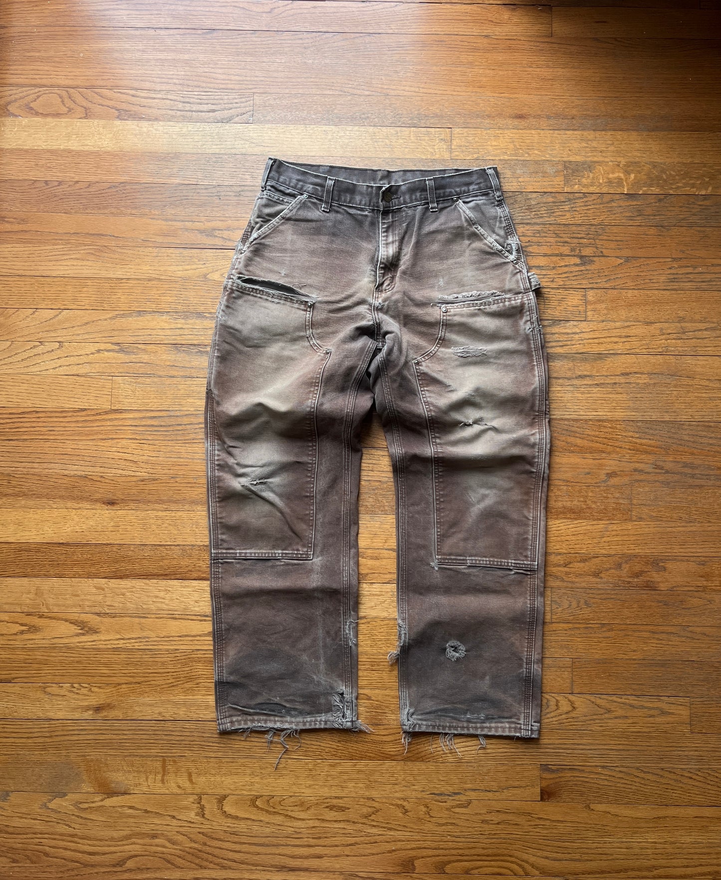 Faded Brown Carhartt Double Knee Pants - 32 x 29