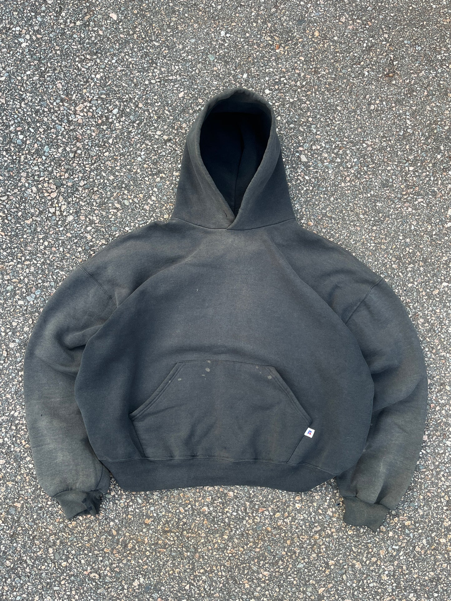 90’s Faded Black Russell Hoodie - Cropped Boxy Large