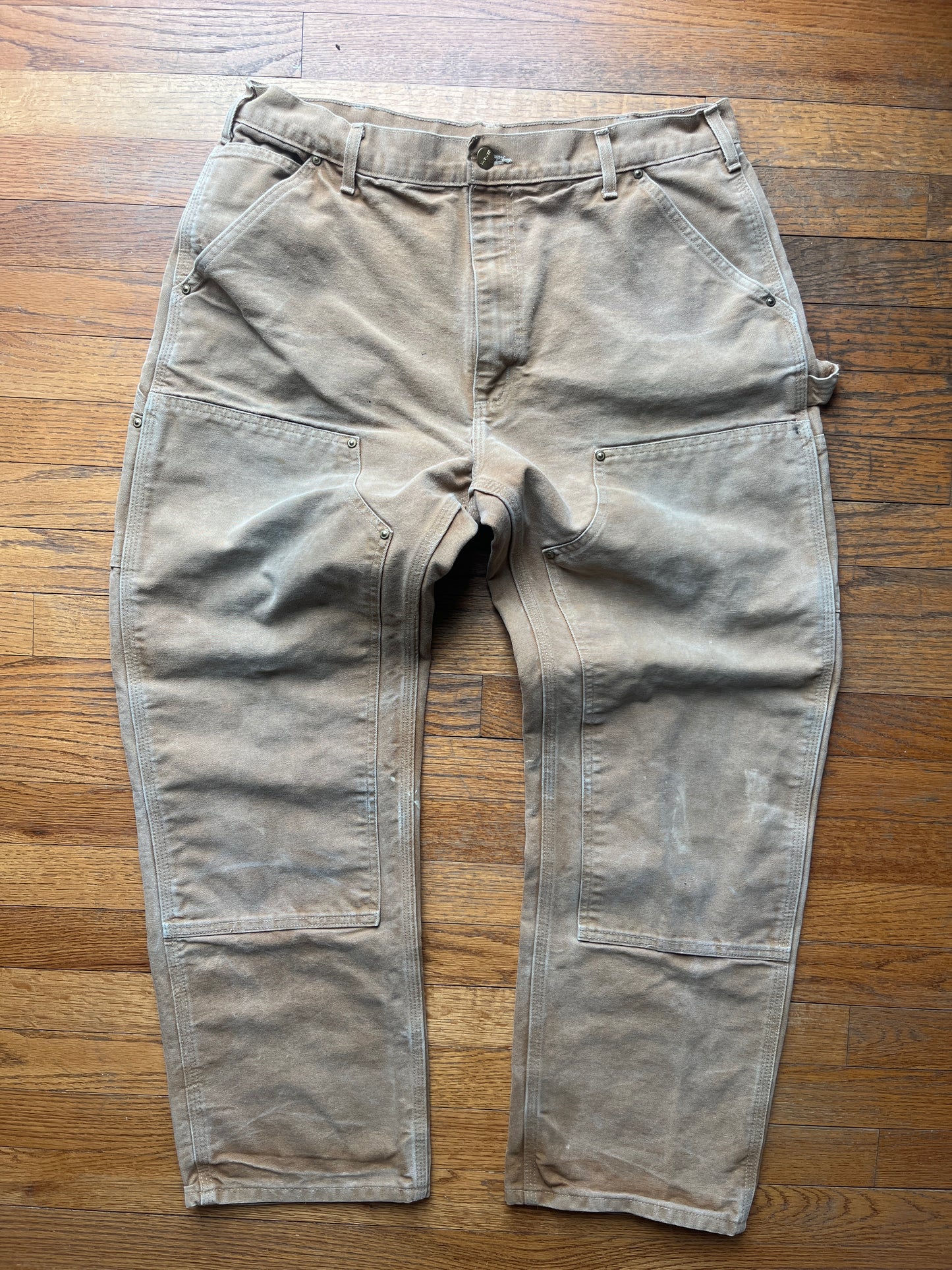 Faded Brown Carhartt Double Knee Pants - 33 x 29