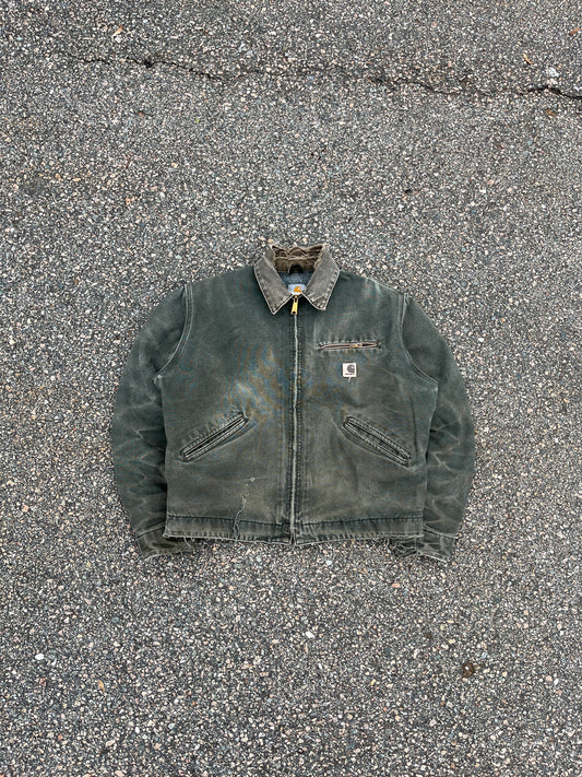 Faded n Distressed Olive Green Carhartt Detroit Jacket - Boxy Medium