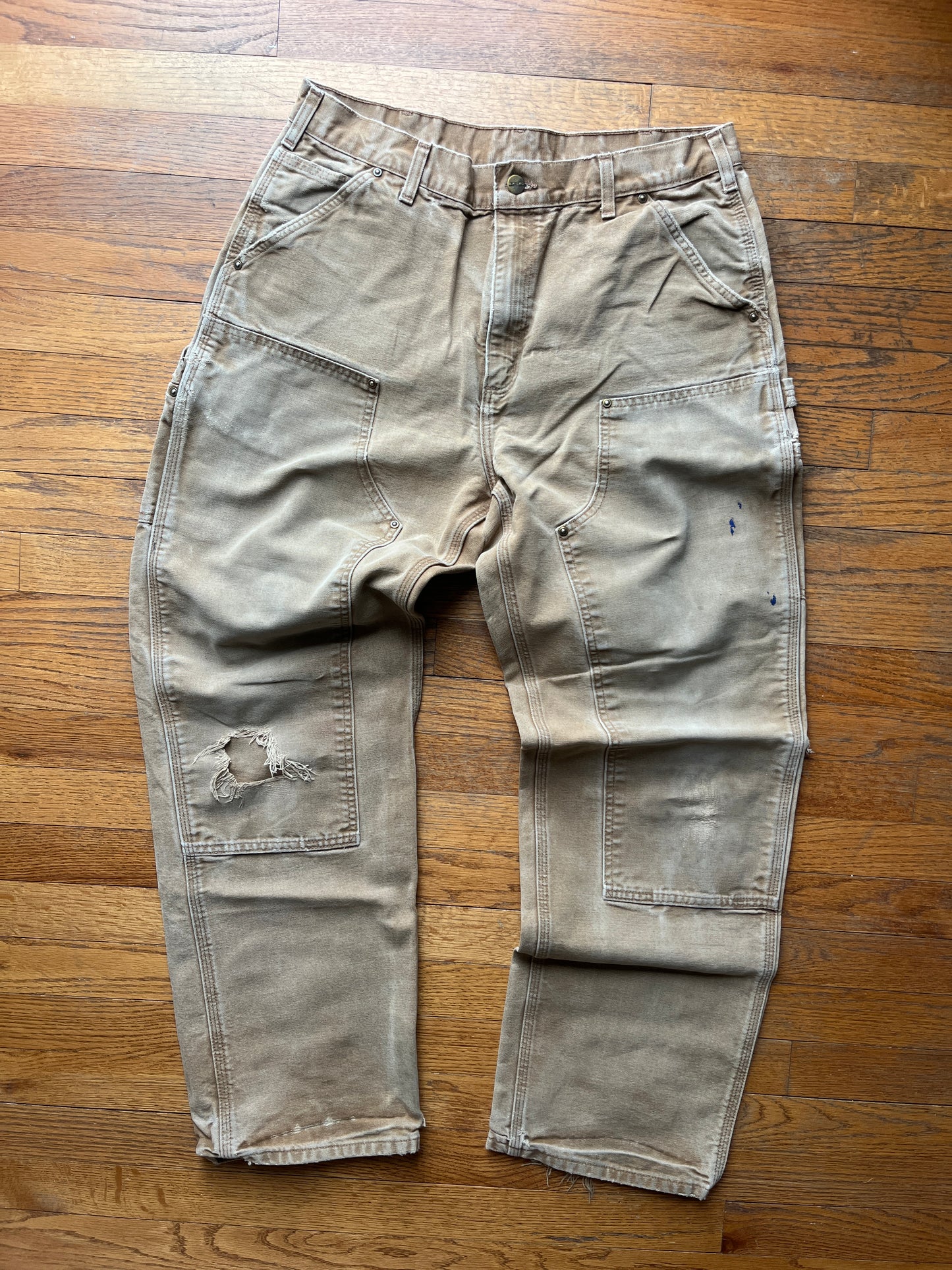 Faded Brown Carhartt Double Knee Pants - 33 x 31