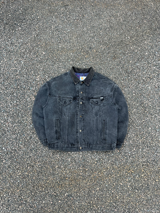 Faded Black Denim Southwest Carhartt Trucker Jacket - XL