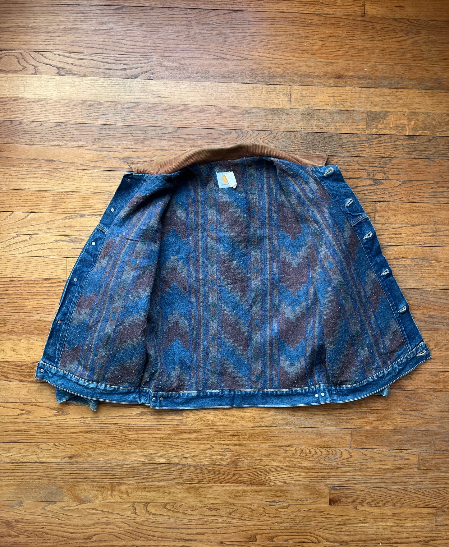 Faded Denim Southwest Aztec Trucker Jacket - Large