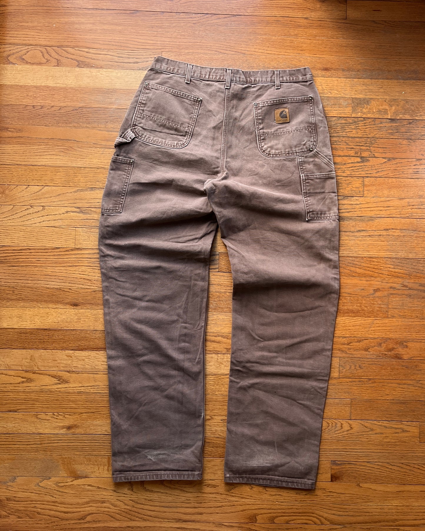 Faded Dark Brown Carhartt Double Knee Pants - 36 x 34