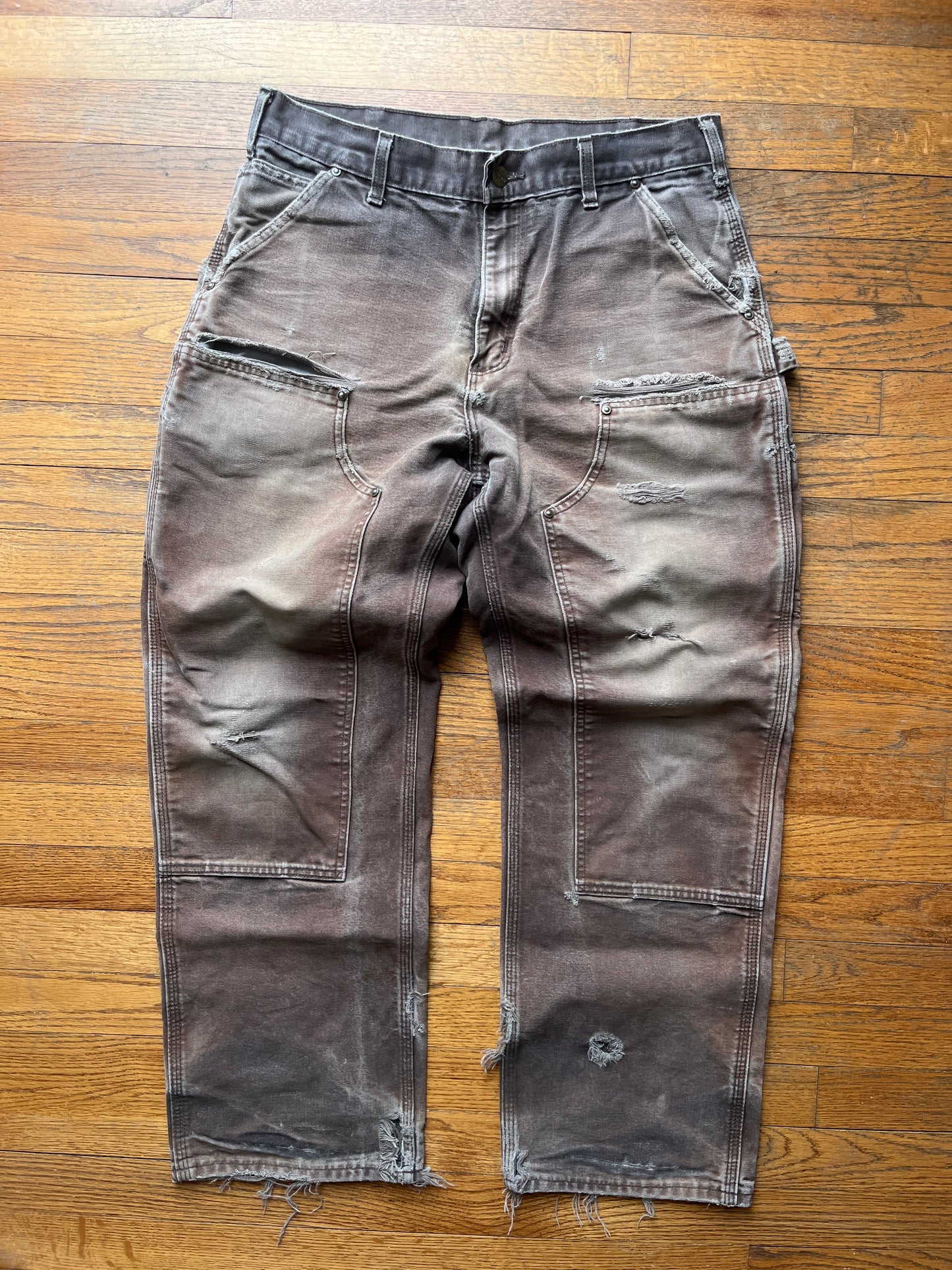 Faded Brown Carhartt Double Knee Pants - 32 x 29