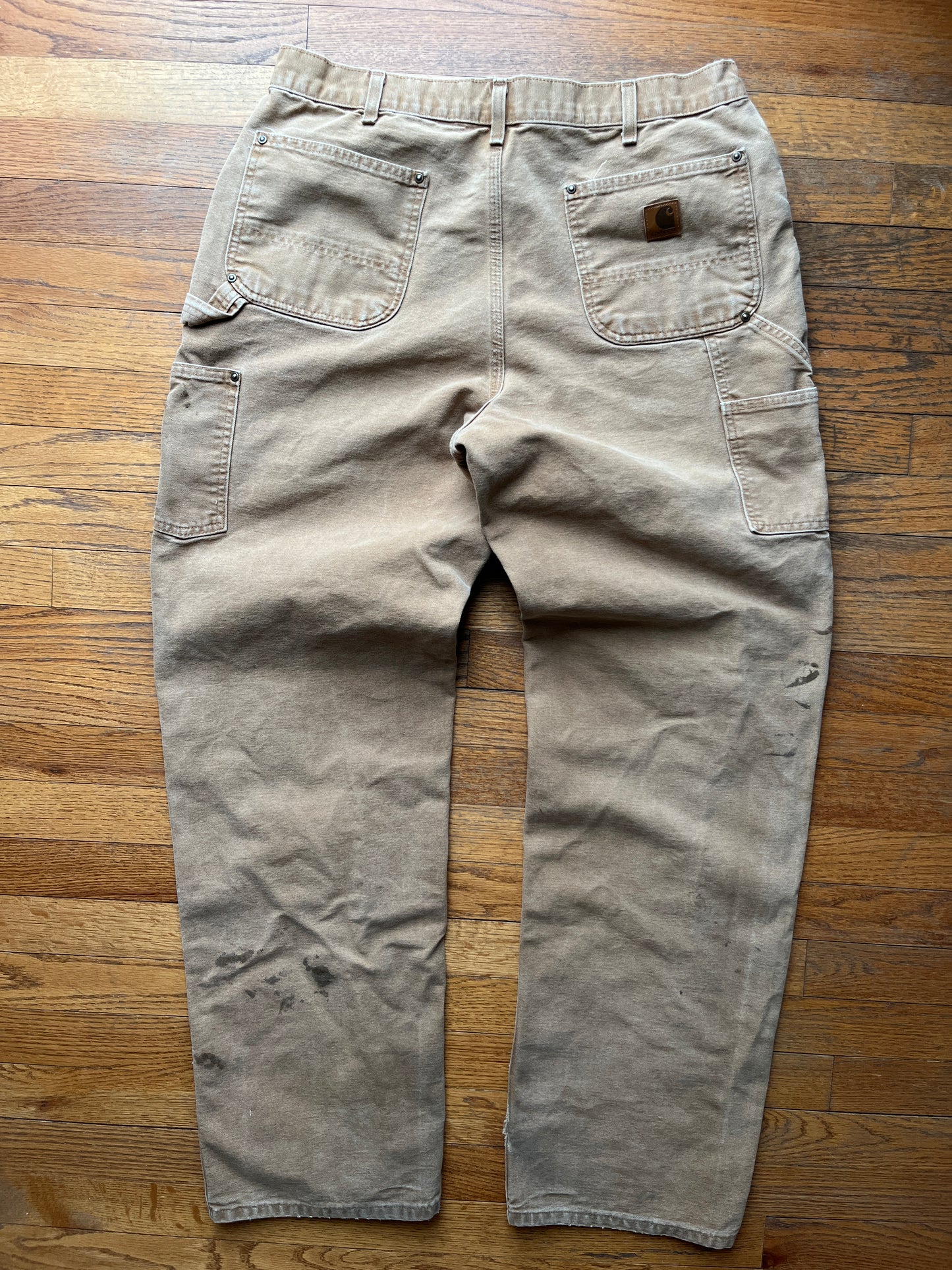 Faded Brown Carhartt Double Knee Pants - 34 x 33.5