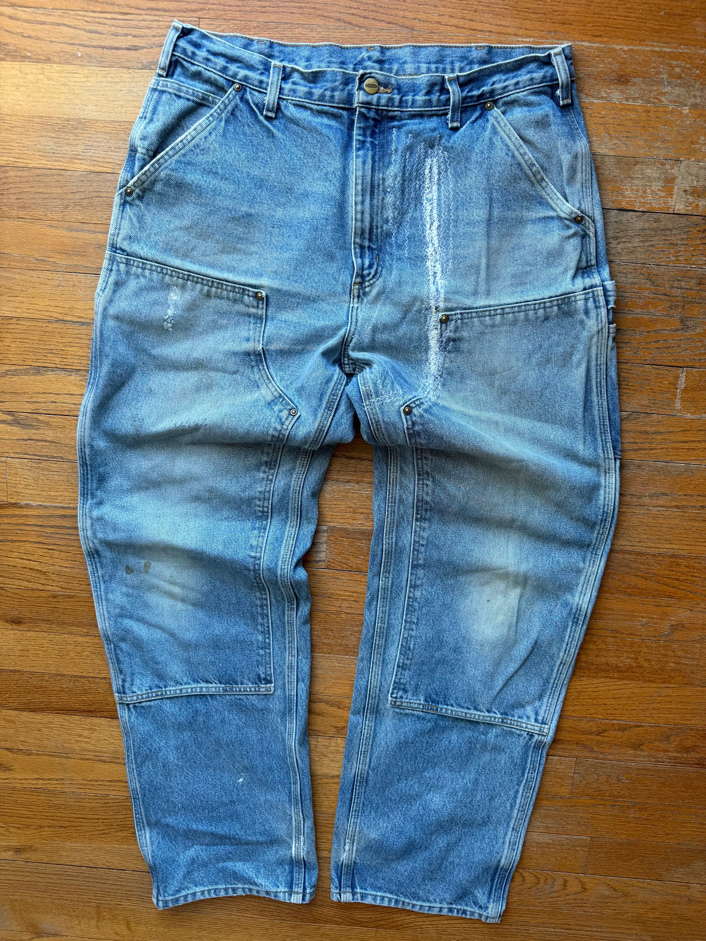 Faded Denim Carhartt Double Knee Pants - 35 x 32