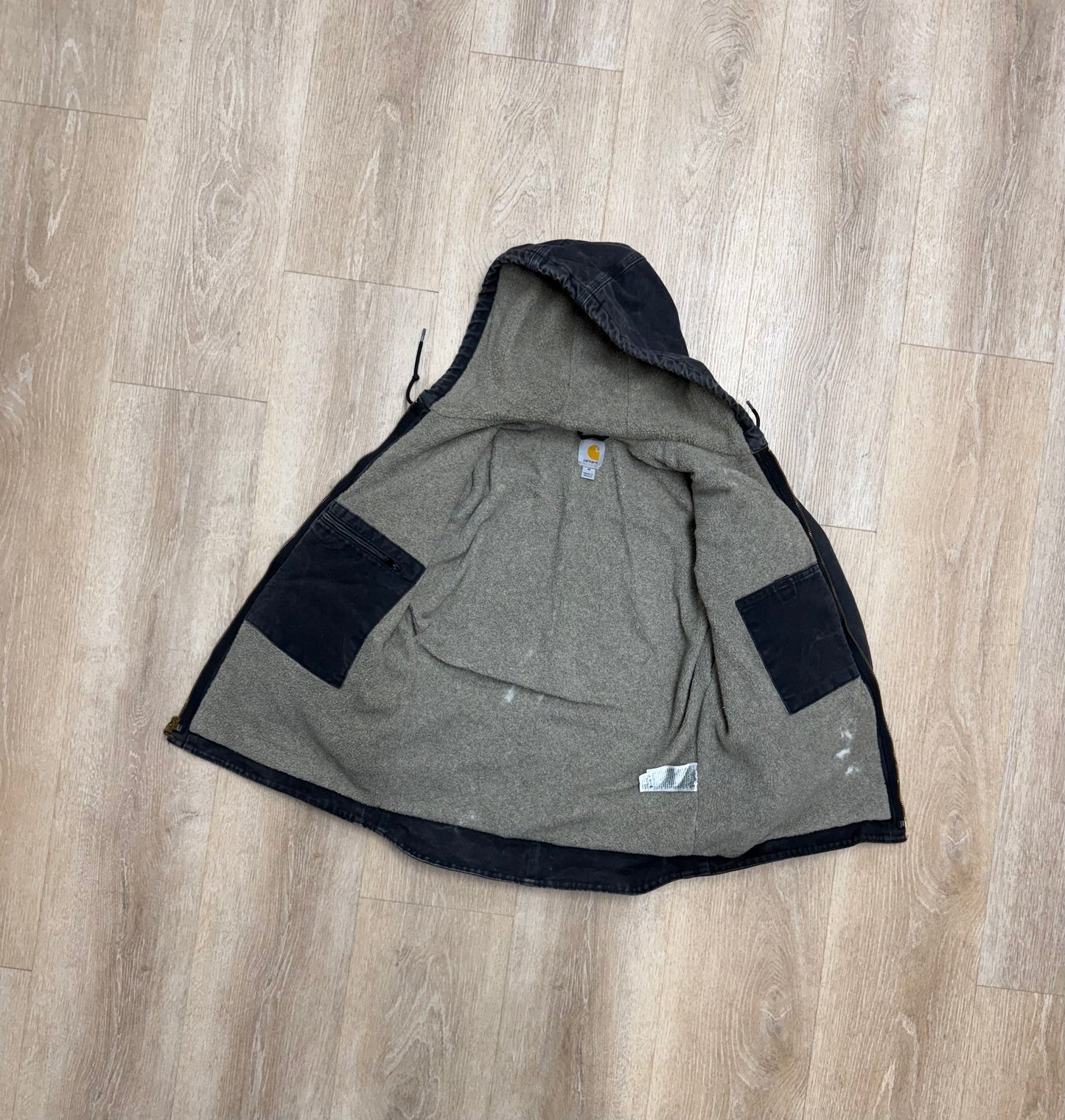 Faded Black Sherpa Lined Carhartt Jacket - Medium