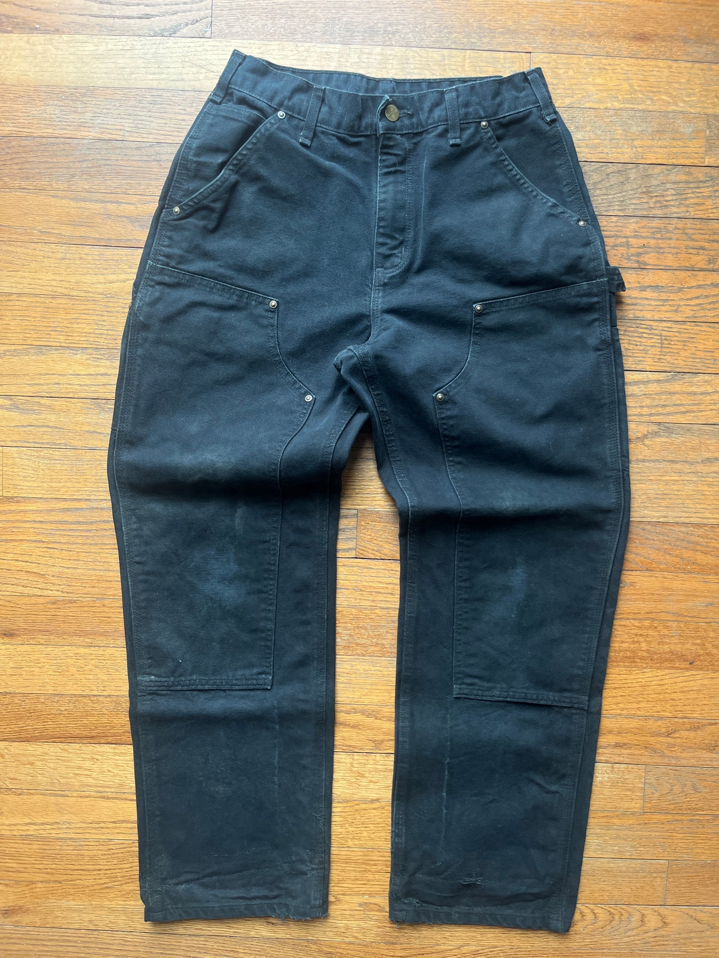 Faded Black Carhartt Double Knee Pants - 28 x 29