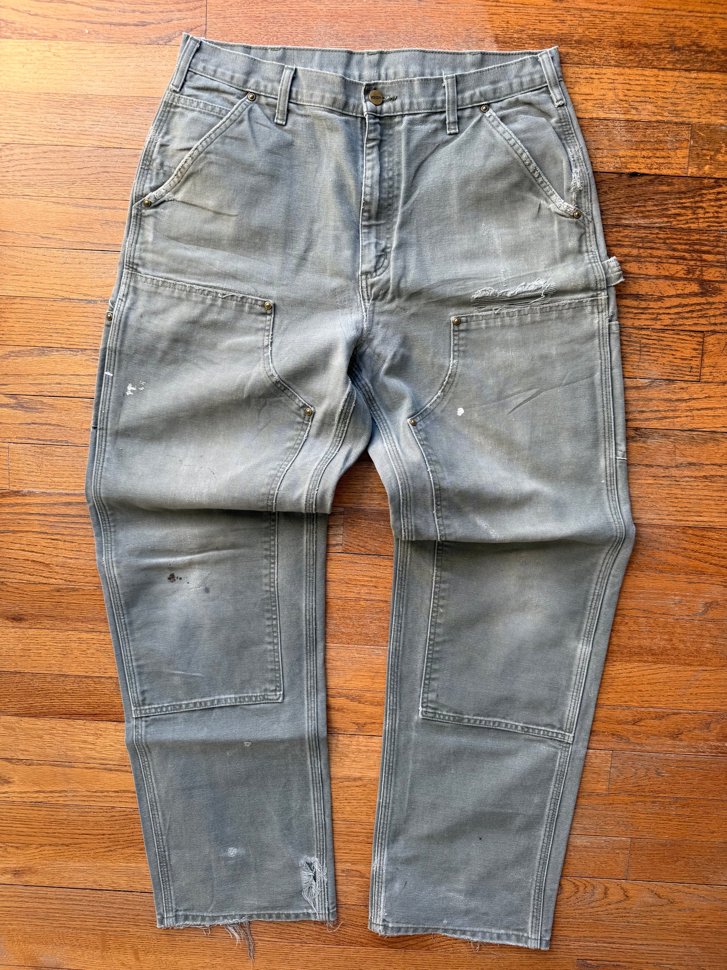Faded Olive Green Carhartt Double Knee Pants - 33 x 32
