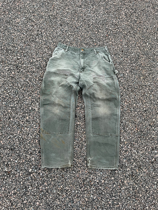 Faded Olive Green Carhartt Double Knee Pants - 32 x 28