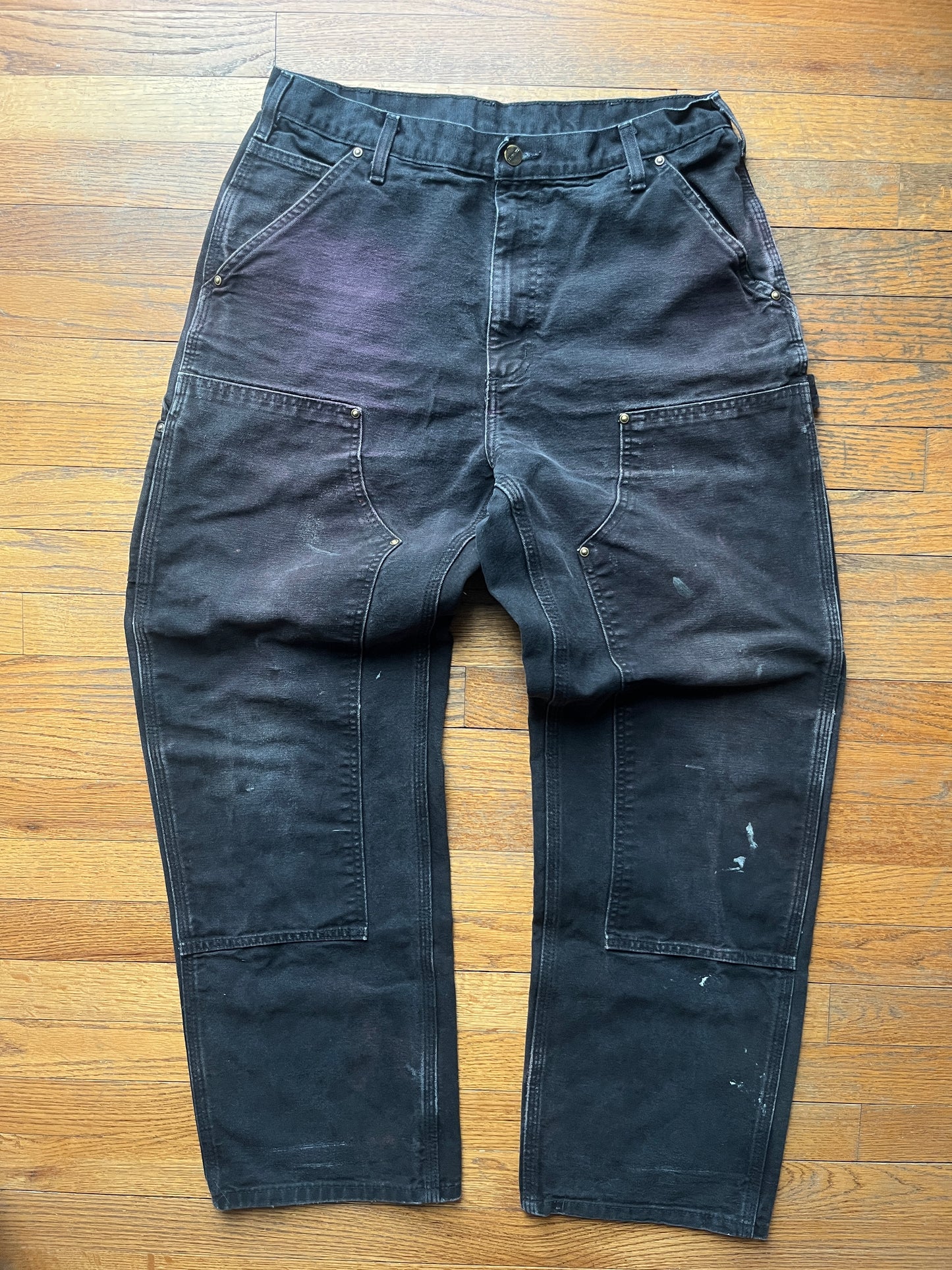 Faded Black Carhartt Double Knee Pants - 32 x 30