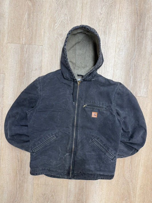 Faded Black Sherpa Lined Carhartt Jacket - Medium