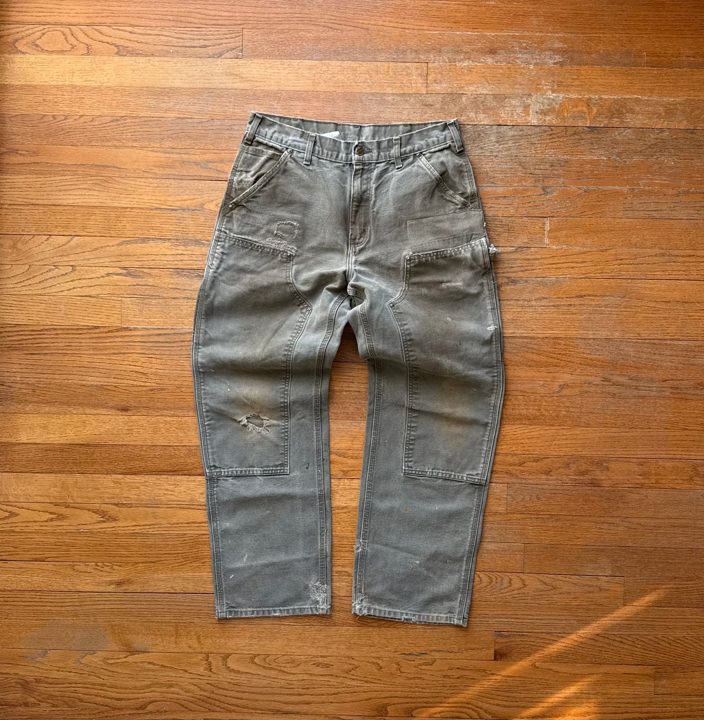 Faded Olive Green Carhartt Double Knee Pants - 31 x 28