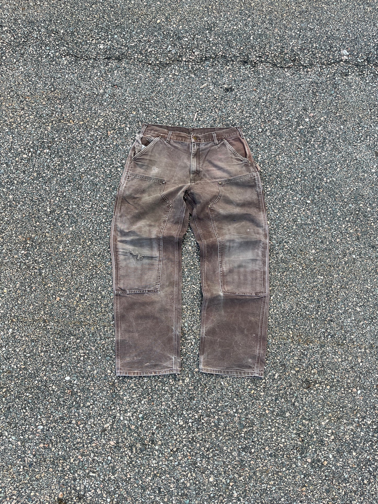 Faded Brown Carhartt Double Knee Pants - 34 x 30.5