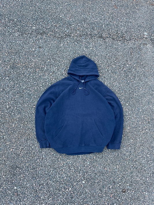 00 年代 Nike Navy Center Swoosh 连帽衫 - XL