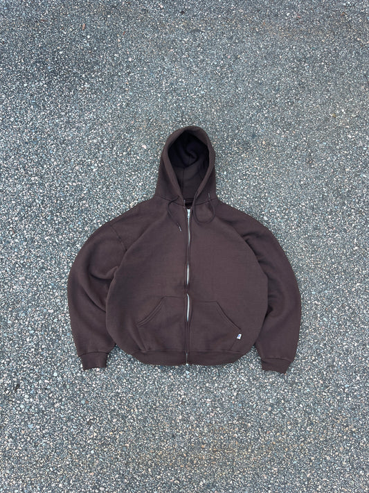 00’s Faded Brown Russell Zip Hoodie - Large