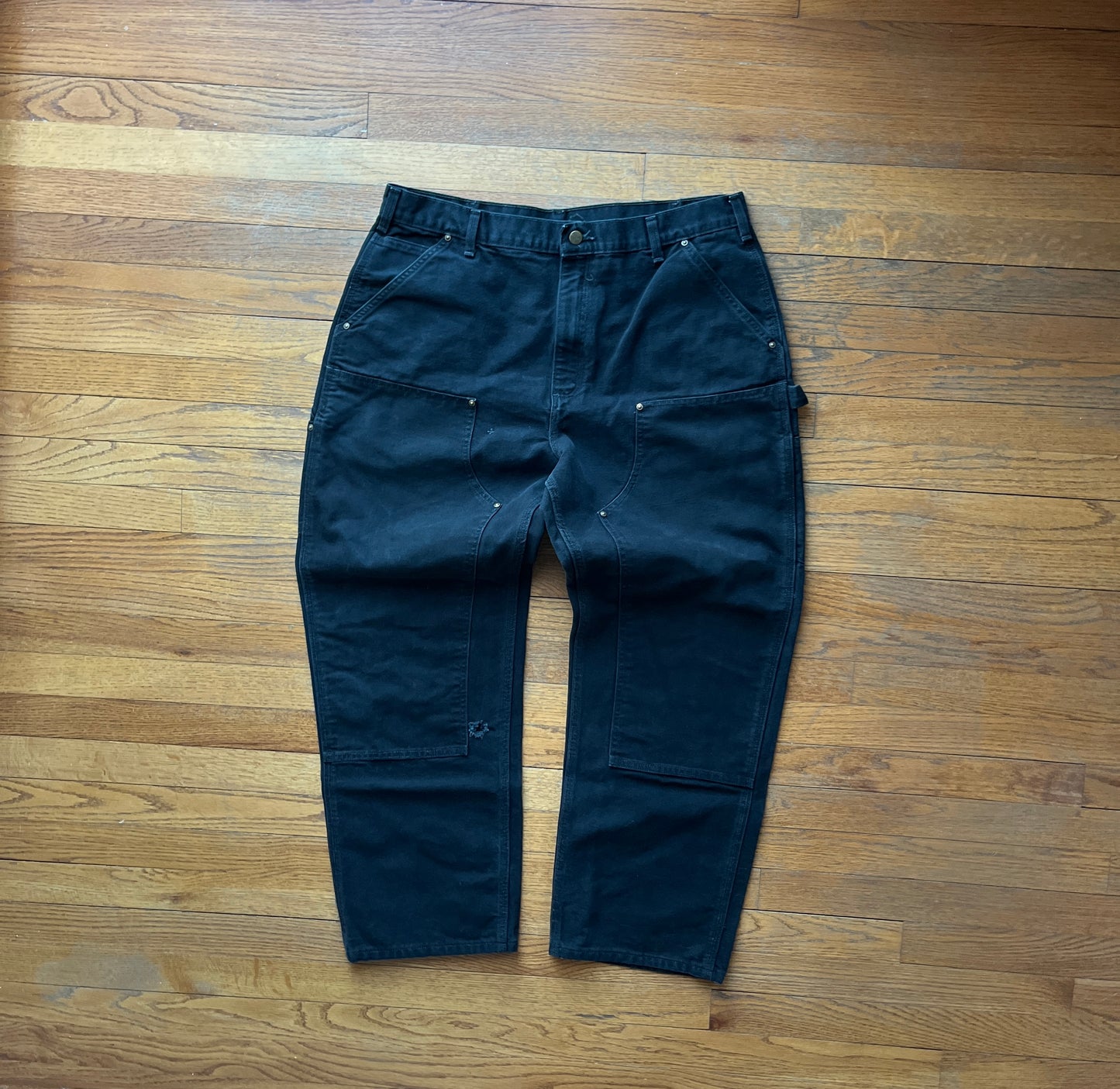 Faded Black Carhartt Double Knee Pants - 37 x 29