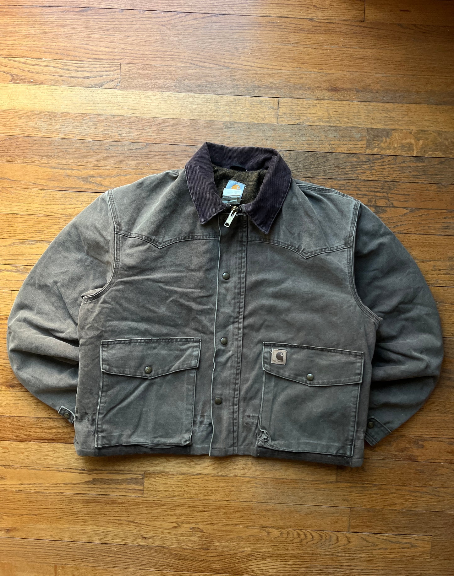 Faded Chestnut Brown Cropped Carhartt Chore Jacket - Large